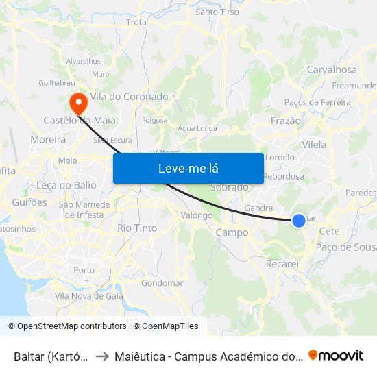 Baltar (Kartódromo) to Maiêutica - Campus Académico do Ismai e Ipmaia map