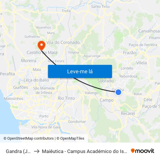 Gandra (Junta) to Maiêutica - Campus Académico do Ismai e Ipmaia map
