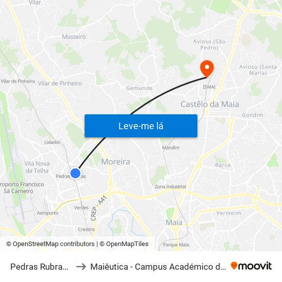 Pedras Rubras (Metro) to Maiêutica - Campus Académico do Ismai e Ipmaia map