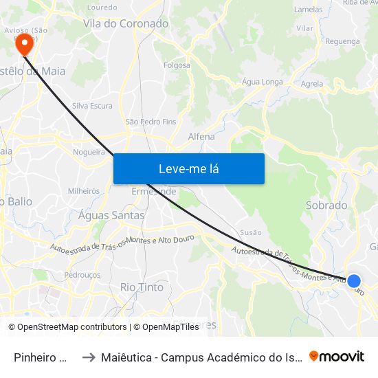 Pinheiro Manso to Maiêutica - Campus Académico do Ismai e Ipmaia map