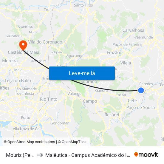 Mouriz (Perrace) to Maiêutica - Campus Académico do Ismai e Ipmaia map