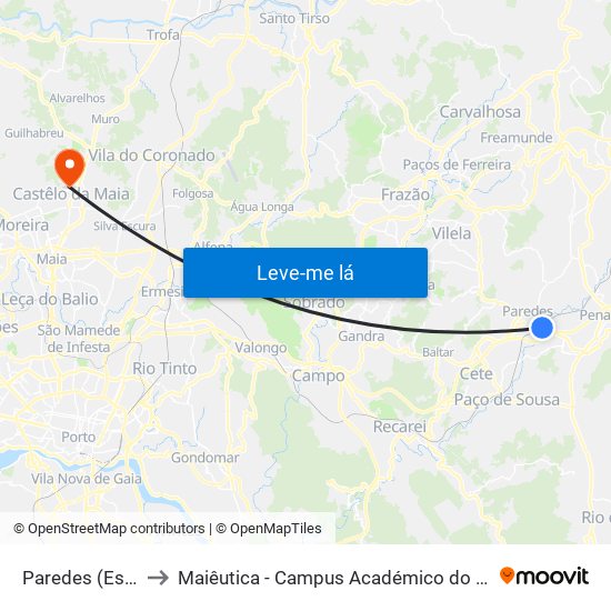 Paredes (Estação) to Maiêutica - Campus Académico do Ismai e Ipmaia map