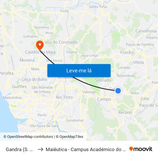 Gandra (S. Miguel) to Maiêutica - Campus Académico do Ismai e Ipmaia map