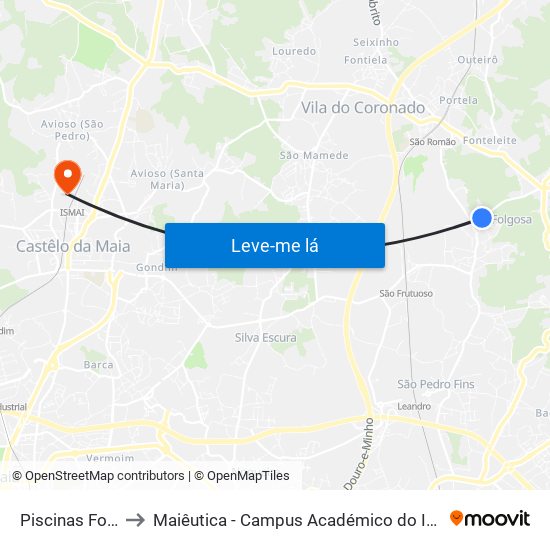 Piscinas Folgosa to Maiêutica - Campus Académico do Ismai e Ipmaia map