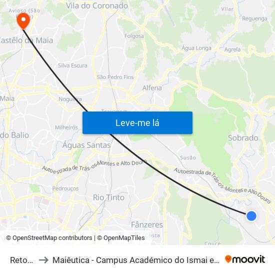 Retorta to Maiêutica - Campus Académico do Ismai e Ipmaia map