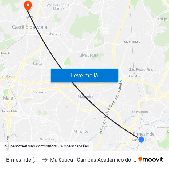 Ermesinde (Forum) to Maiêutica - Campus Académico do Ismai e Ipmaia map