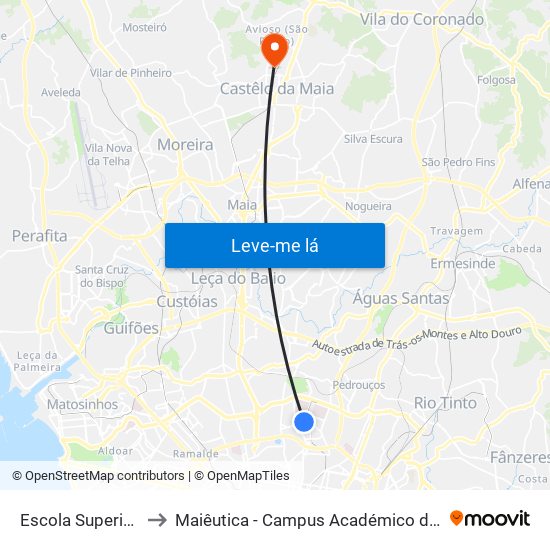 Escola Superior Saúde to Maiêutica - Campus Académico do Ismai e Ipmaia map