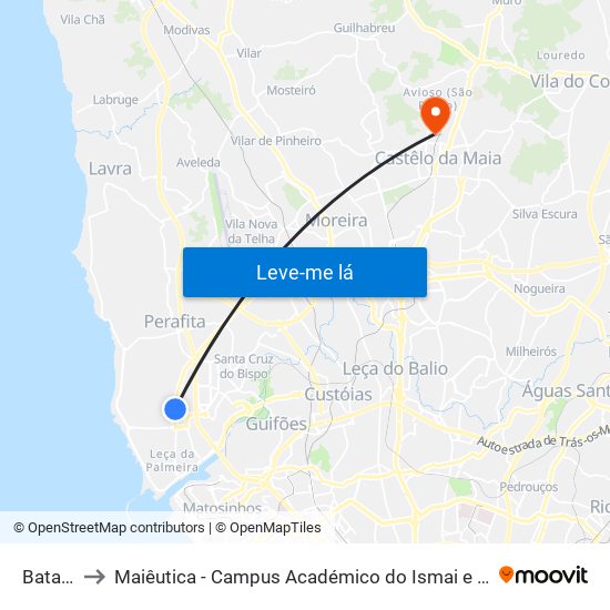 Bataria to Maiêutica - Campus Académico do Ismai e Ipmaia map