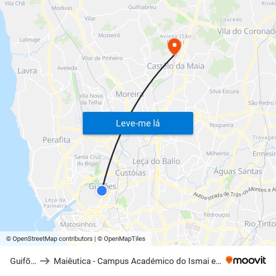 Guifões to Maiêutica - Campus Académico do Ismai e Ipmaia map