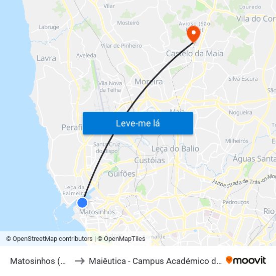 Matosinhos (Mercado) to Maiêutica - Campus Académico do Ismai e Ipmaia map