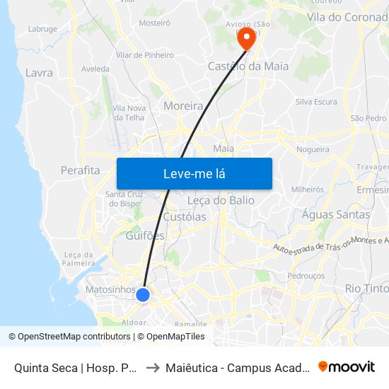 Quinta Seca | Hosp. Pedro Hispano (Metro) to Maiêutica - Campus Académico do Ismai e Ipmaia map
