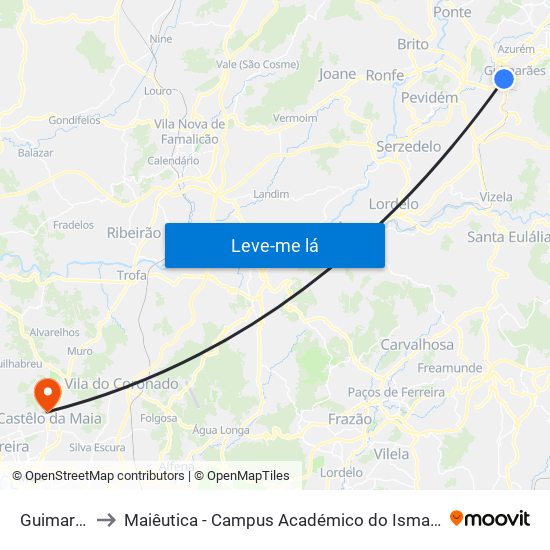 Guimarães to Maiêutica - Campus Académico do Ismai e Ipmaia map