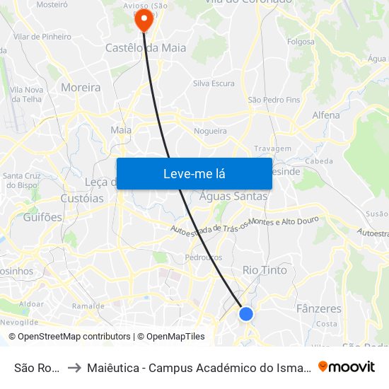 São Roque to Maiêutica - Campus Académico do Ismai e Ipmaia map
