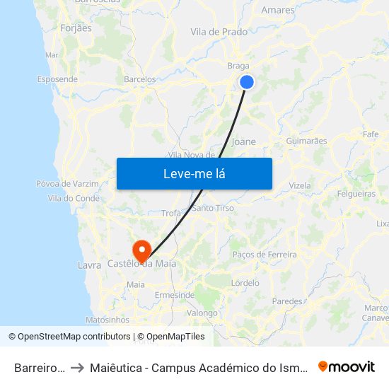 Barreiros Iii to Maiêutica - Campus Académico do Ismai e Ipmaia map