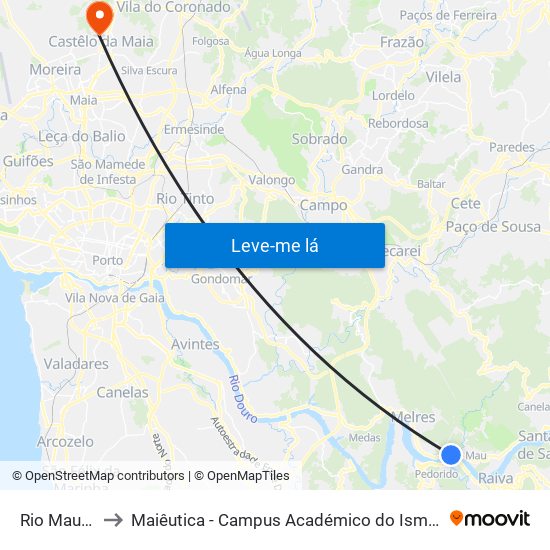 Rio Mau Foz to Maiêutica - Campus Académico do Ismai e Ipmaia map