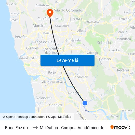 Boca Foz do Sousa to Maiêutica - Campus Académico do Ismai e Ipmaia map