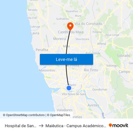 Hospital de Santo António to Maiêutica - Campus Académico do Ismai e Ipmaia map