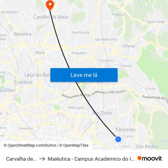 Carvalha de Baixo to Maiêutica - Campus Académico do Ismai e Ipmaia map