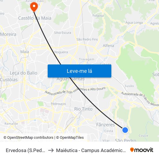 Ervedosa (S.Pedro da Cova) to Maiêutica - Campus Académico do Ismai e Ipmaia map
