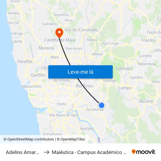 Adelino Amaro Costa 2 to Maiêutica - Campus Académico do Ismai e Ipmaia map