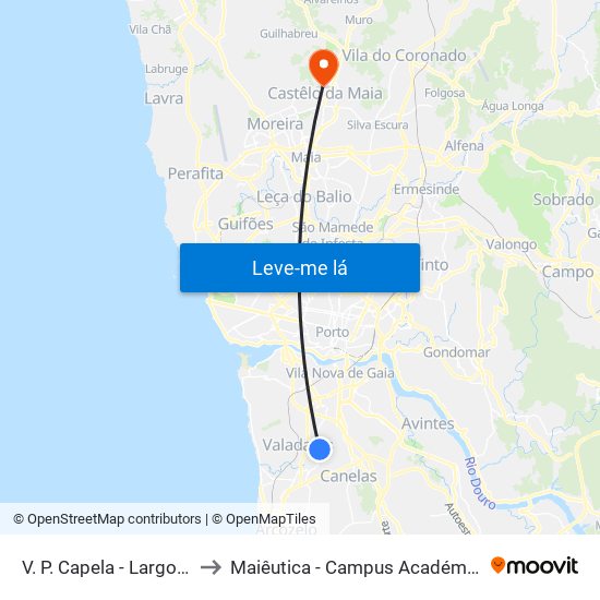 V. P. Capela - Largo dos Monteiros to Maiêutica - Campus Académico do Ismai e Ipmaia map