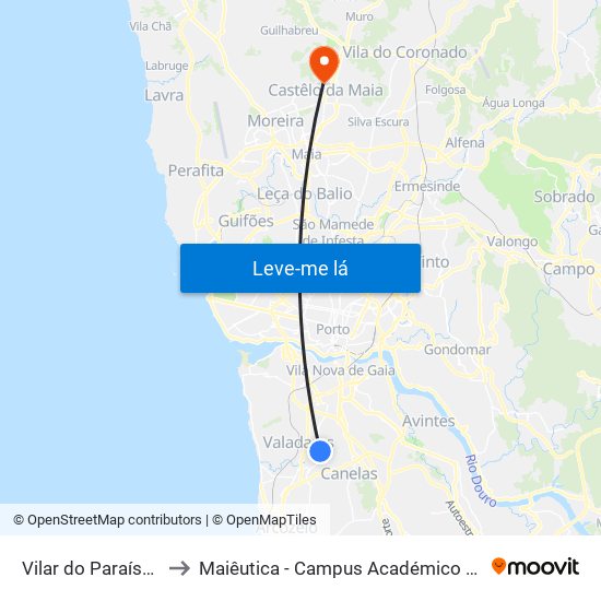 Vilar do Paraíso Calçada to Maiêutica - Campus Académico do Ismai e Ipmaia map