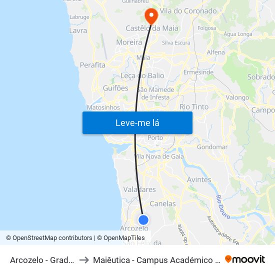 Arcozelo - Grades Verdes to Maiêutica - Campus Académico do Ismai e Ipmaia map