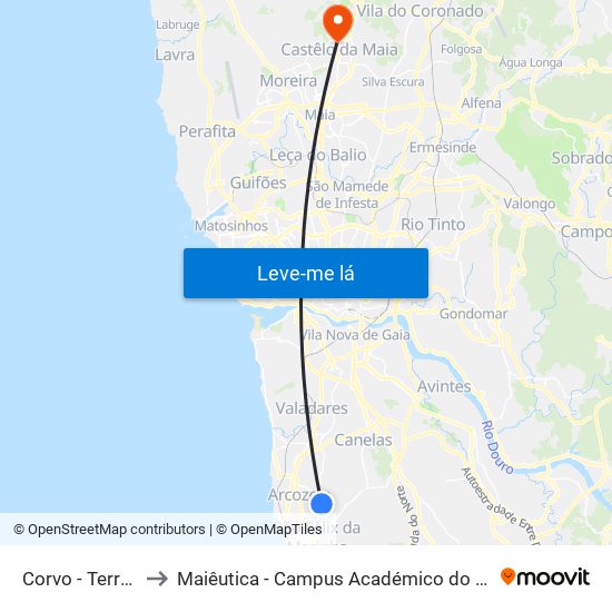 Corvo - Terreirinho to Maiêutica - Campus Académico do Ismai e Ipmaia map