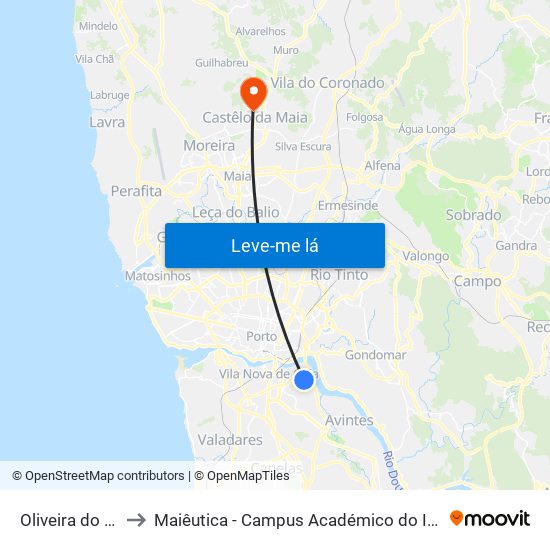 Oliveira do Douro to Maiêutica - Campus Académico do Ismai e Ipmaia map
