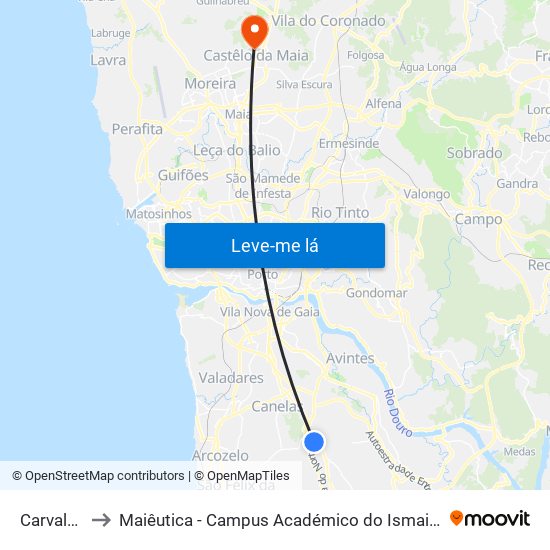 Carvalhos to Maiêutica - Campus Académico do Ismai e Ipmaia map
