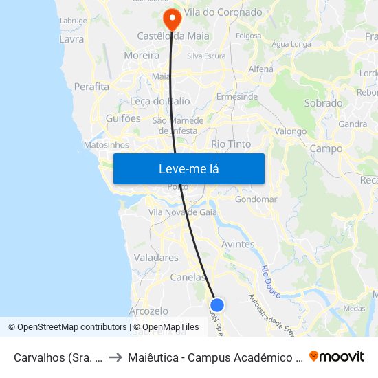 Carvalhos (Sra. da Saúde) to Maiêutica - Campus Académico do Ismai e Ipmaia map