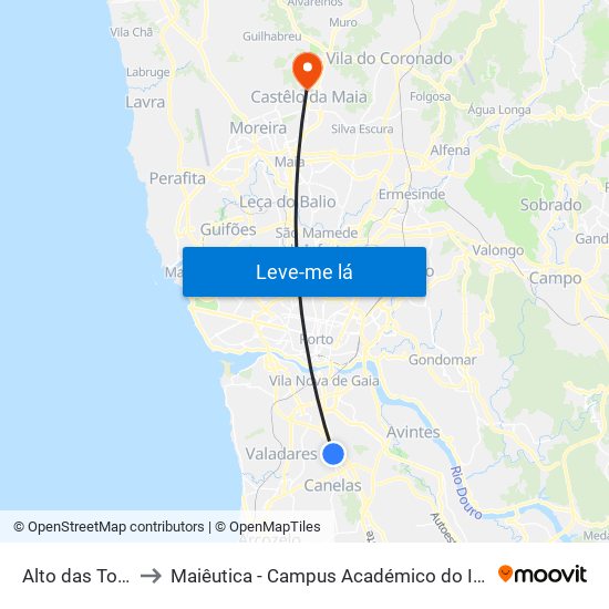 Alto das Torres 2 to Maiêutica - Campus Académico do Ismai e Ipmaia map