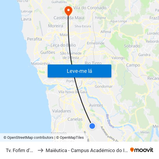 Tv. Fofim d'Aquém to Maiêutica - Campus Académico do Ismai e Ipmaia map