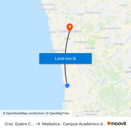 Cruz. Quatro Caminhos to Maiêutica - Campus Académico do Ismai e Ipmaia map