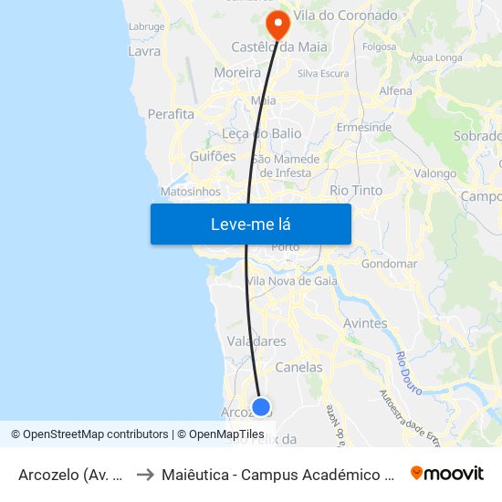 Arcozelo (Av. da Igreja) to Maiêutica - Campus Académico do Ismai e Ipmaia map