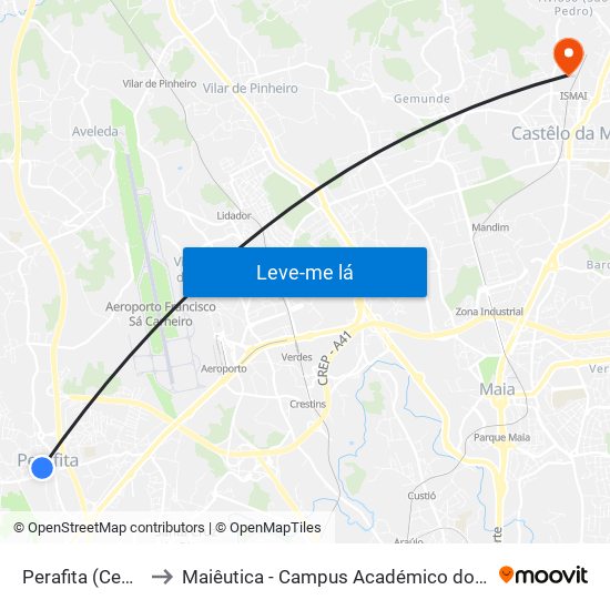 Perafita (Cemitério) to Maiêutica - Campus Académico do Ismai e Ipmaia map