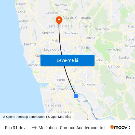 Rua 31 de Janeiro to Maiêutica - Campus Académico do Ismai e Ipmaia map