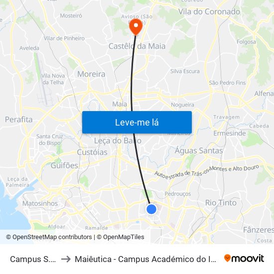 Campus S. João to Maiêutica - Campus Académico do Ismai e Ipmaia map