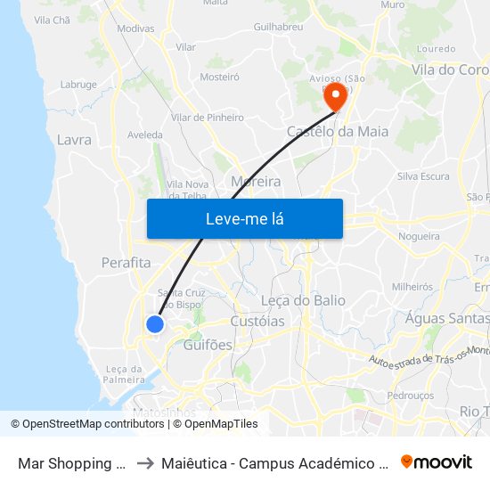 Mar Shopping Nascente to Maiêutica - Campus Académico do Ismai e Ipmaia map