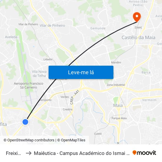 Freixieiro to Maiêutica - Campus Académico do Ismai e Ipmaia map