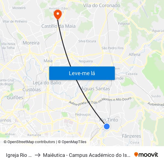 Igreja Rio Tinto to Maiêutica - Campus Académico do Ismai e Ipmaia map