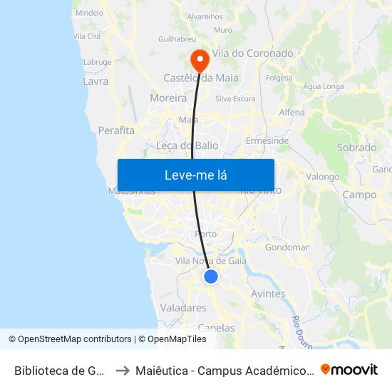 Biblioteca de Gaia to Maiêutica - Campus Académico do Ismai e Ipmaia map