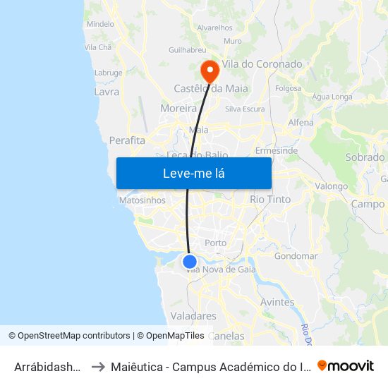 Arrábidashopping to Maiêutica - Campus Académico do Ismai e Ipmaia map