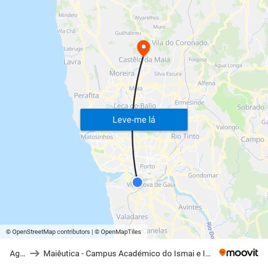 Agro to Maiêutica - Campus Académico do Ismai e Ipmaia map