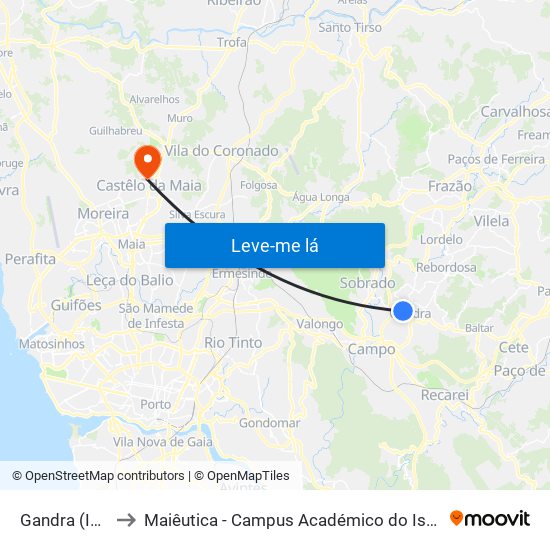 Gandra (Igreja) to Maiêutica - Campus Académico do Ismai e Ipmaia map