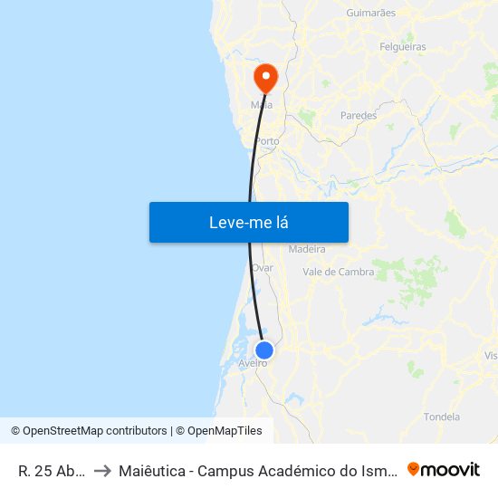 R. 25 Abril B to Maiêutica - Campus Académico do Ismai e Ipmaia map