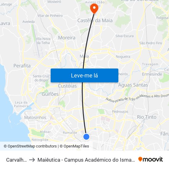 Carvalhido to Maiêutica - Campus Académico do Ismai e Ipmaia map