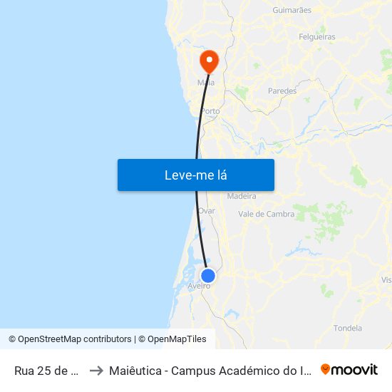 Rua 25 de Abril A to Maiêutica - Campus Académico do Ismai e Ipmaia map