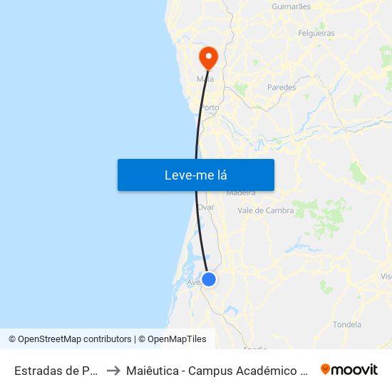 Estradas de Portugal A to Maiêutica - Campus Académico do Ismai e Ipmaia map