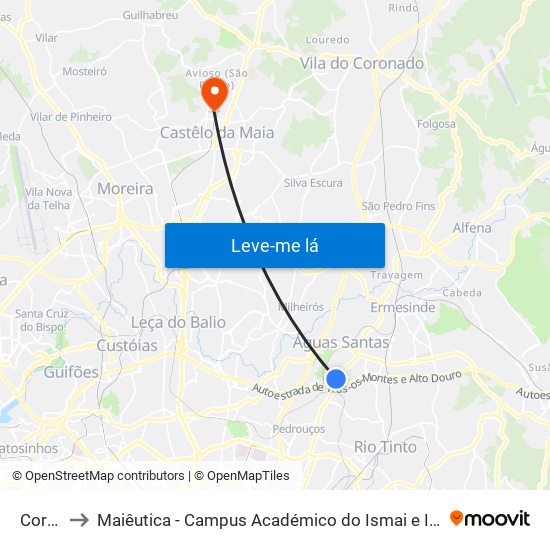 Corim to Maiêutica - Campus Académico do Ismai e Ipmaia map